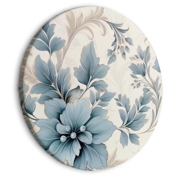 Quadro rotondo - Turquoise Flowers in Retro Ambience Floristic Ornaments