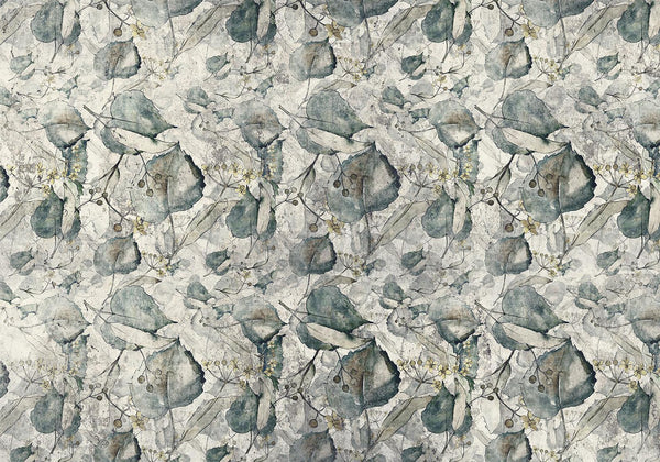 Carta da parati - Autumn souvenirs - cool grey floral pattern with leaves