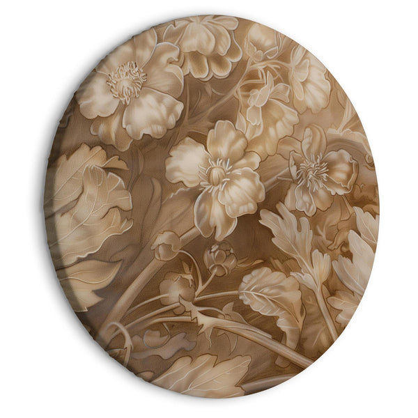 Quadro rotondo - Floral Ornaments Carved in Delicate Sepia and Brown Shades