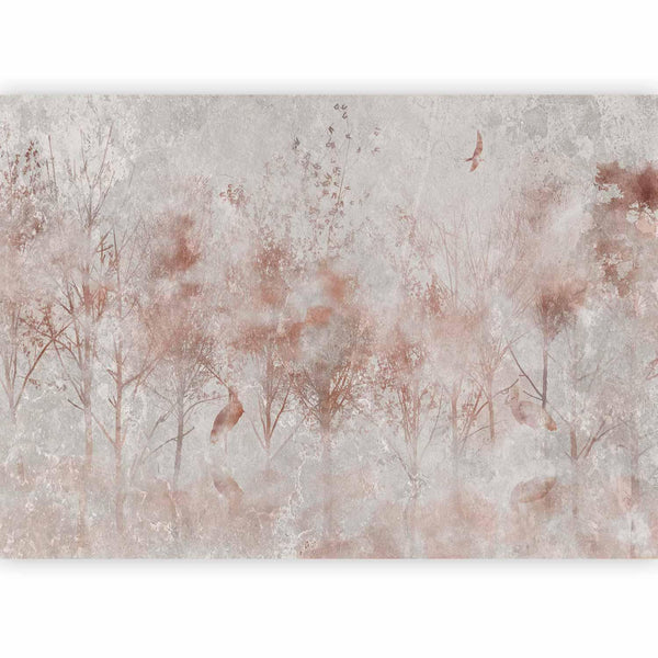 Carta da parati - Autumn landscape - abstract with trees and birds on a textured background