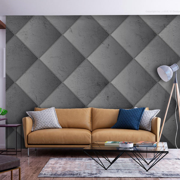 Carta da parati - Grey symmetry - geometric pattern in concrete pattern with light joints