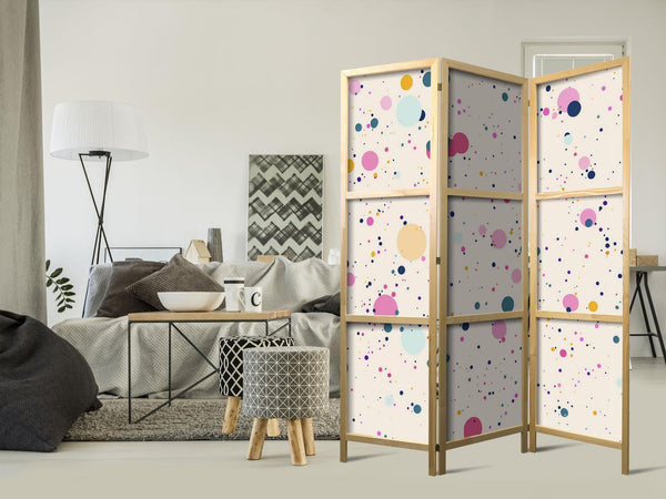 Paravento giapponese - Dots - Spots and Splashes Multicolored - Cheerful Pattern on a Light Pink Background