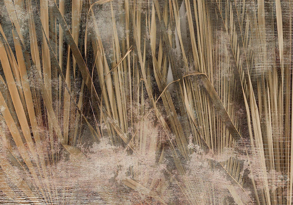 Carta da parati - Dry leaves - landscape of tall grasses in boho style with paint patterns