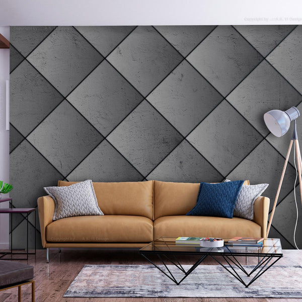 Carta da parati - Grey symmetry - geometric pattern in concrete pattern with black joints