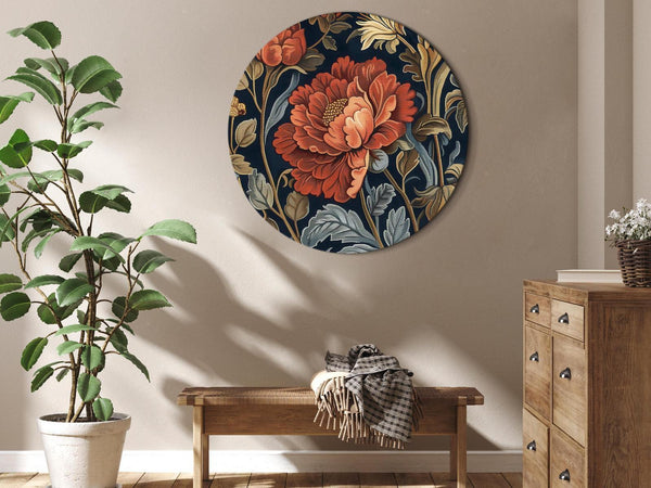 Quadro rotondo - Tapestry Large Flowers Retro Floral Motif in Kilim Style