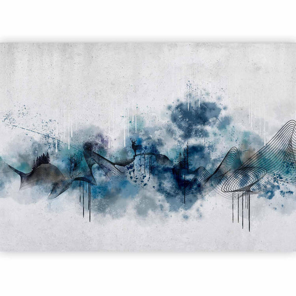 Carta da parati - Abstract wave - minimalist composition with blue pattern