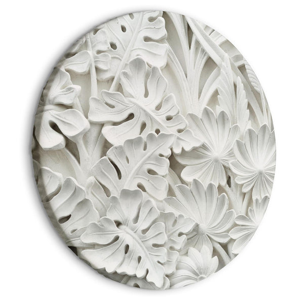 Quadro rotondo - Carved Nature - Pattern With White Leaves Made of Stone