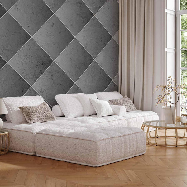 Carta da parati - Grey symmetry - geometric concrete pattern with white joints