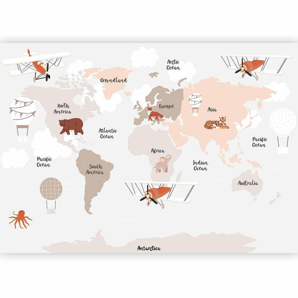 Carta da parati - Map in Shades of Beige - Continents With Animals