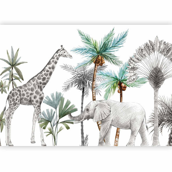 Carta da parati - Jungle Animals Wallpaper for Children's Room in Cartoon Style