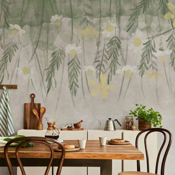 Carta da parati - Home herbarium - subtle floral motif with flowers in watercolour style