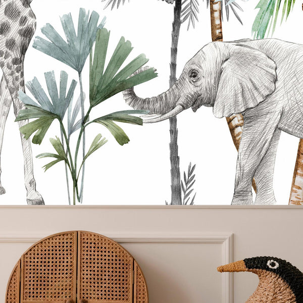 Carta da parati - Jungle Animals Wallpaper for Children's Room in Cartoon Style