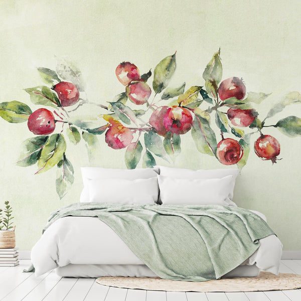 Carta da parati - Apple branch - delicate landscape with a plant and apples on a white background