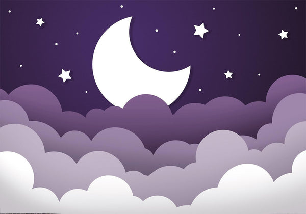 Carta da parati - Moon dream - clouds in a purple sky with stars for children