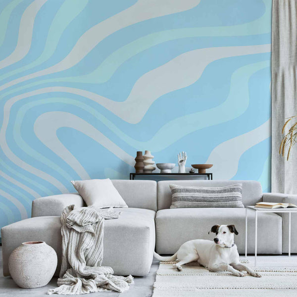 Carta da parati - Composition in Blues and Whites - Harmonious Abstract Waves in a Cool Color Tone