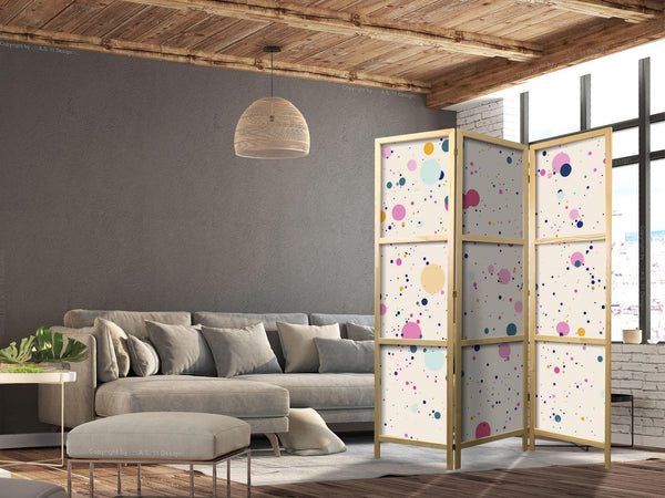 Paravento giapponese - Dots - Spots and Splashes Multicolored - Cheerful Pattern on a Light Pink Background