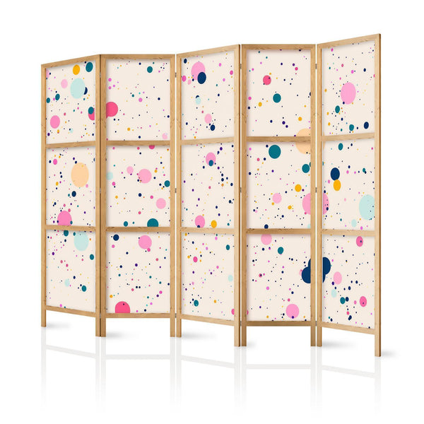 Paravento giapponese - Dots - Spots and Splashes Multicolored - Cheerful Pattern on a Light Pink Background