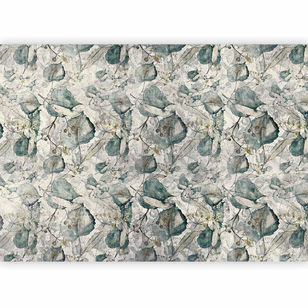 Carta da parati - Autumn souvenirs - cool grey floral pattern with leaves