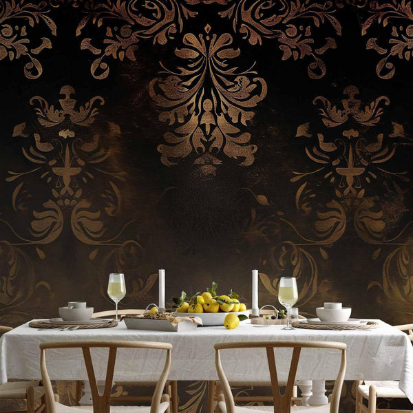 Carta da parati - Baroque Ornaments in Patinated Gold and Browns: Retro Motif