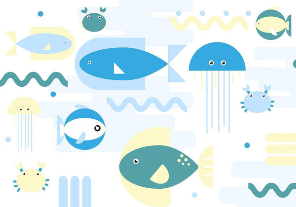 Carta da parati - Animals in the sea - geometric blue fish in water for kids