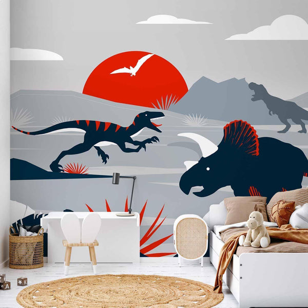 Carta da parati - Last dinosaurs with red - abstract landscape for a room