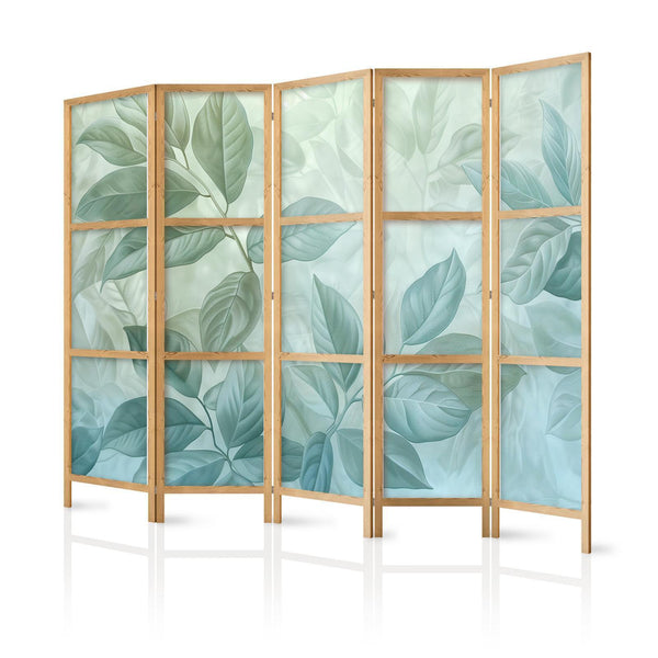 Paravento giapponese - Large Leaves in Green-Mint Shades - Botanical Motif