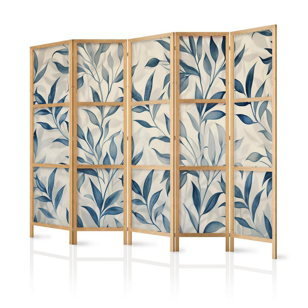 Paravento giapponese - Leaves in Blue Colors - Delicate Botanical Motif