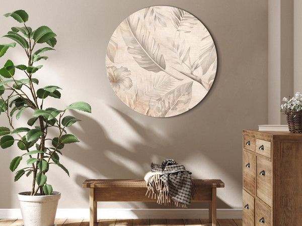 Quadro rotondo - A multitude of exotic leaves and flowers - A subtle composition of tropical plant species maintained in sepia tones/Tropics in sepia