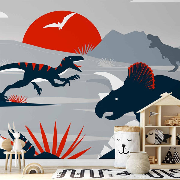 Carta da parati - Last dinosaurs with red - abstract landscape for a room