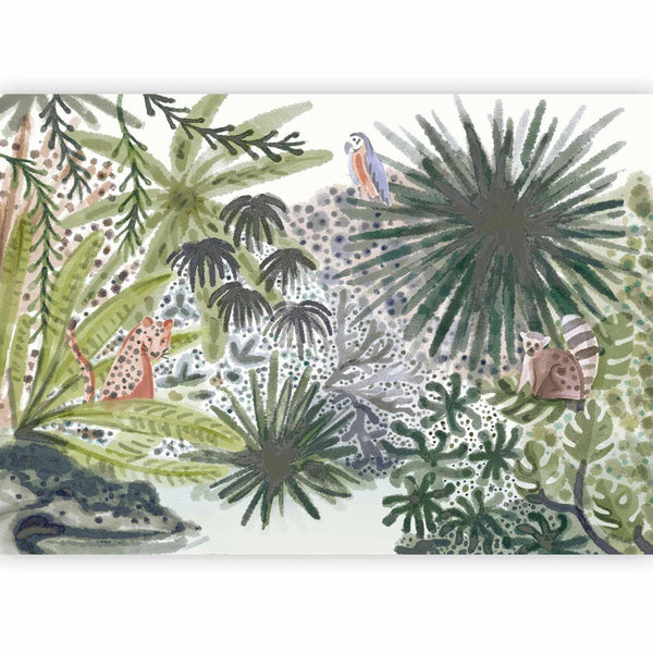 Carta da parati - Flora of Madagascar - Tropical Landscape With Watercolour Animals