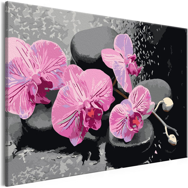 Quadro fai da te - Orchid With Zen Stones (Black Background)