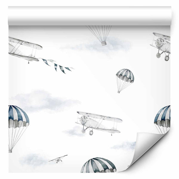 Tappezzeria murale - Watercolor - Airplane show on a bright sky with delicate clouds