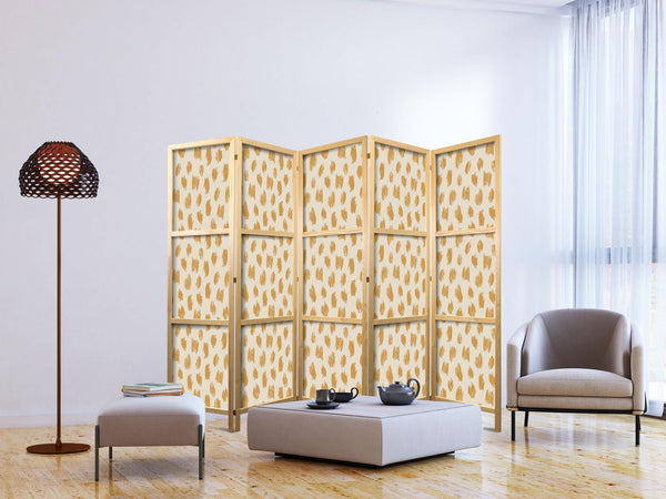 Paravento giapponese - Drawn Pattern in Dots and Spots - in Shades of Orange and Ecru