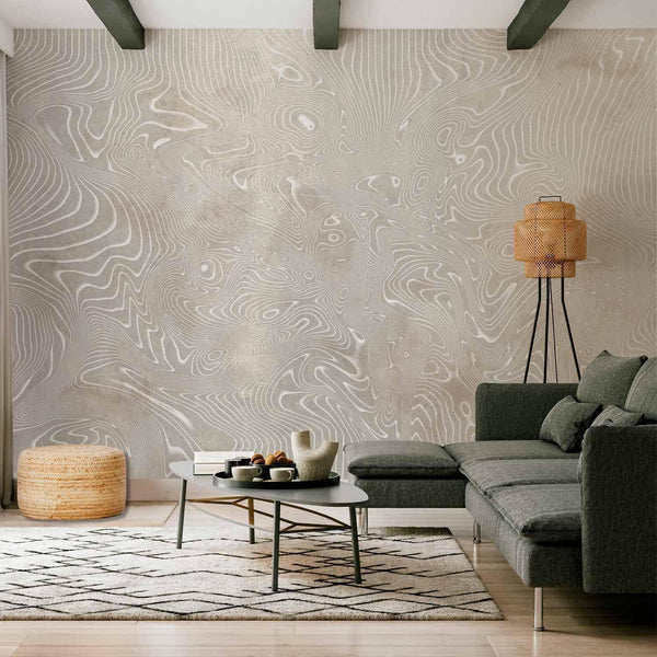 Carta da parati - Flowing shapes - abstract beige and white background in patterned compositions