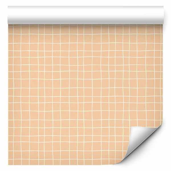 Tappezzeria murale - Waving Lines - Creamy Grid on a Noisy Pastel Background