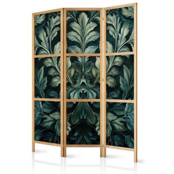 Paravento giapponese - Dark Green Victorian Leaves - Botanical Carved Composition