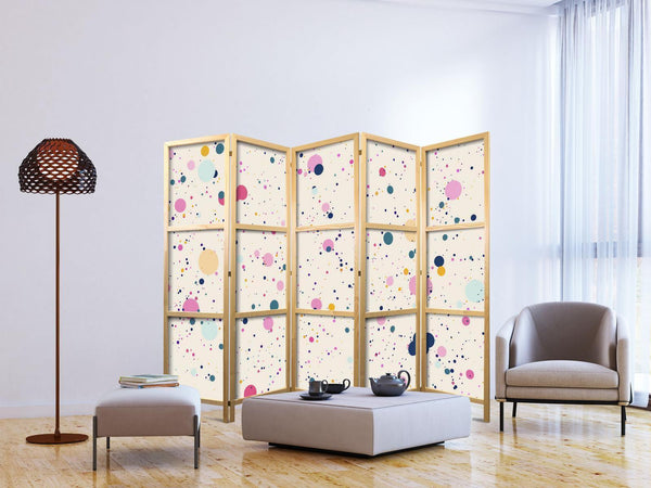 Paravento giapponese - Dots - Spots and Splashes Multicolored - Cheerful Pattern on a Light Pink Background