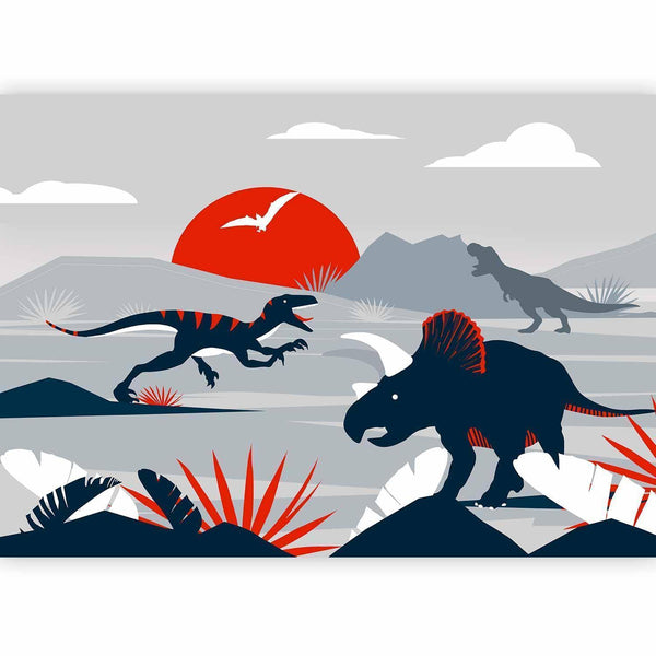 Carta da parati - Last dinosaurs with red - abstract landscape for a room