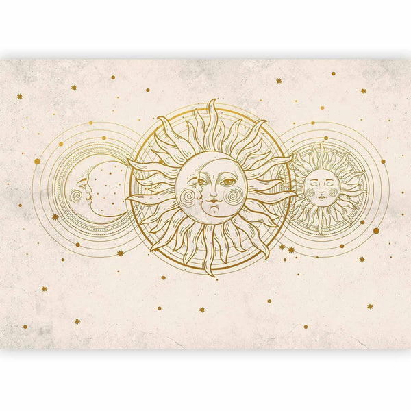 Carta da parati - Golden Sun and Moon - Artistic Illustration in Retro Style