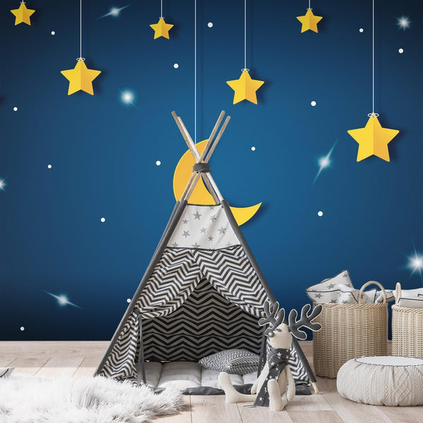 Carta da parati - Skyline - night sky landscape with stars and moon for children