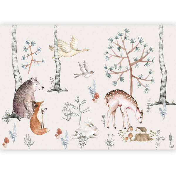 Carta da parati - Forest Land With Animals Painted in Watercolours