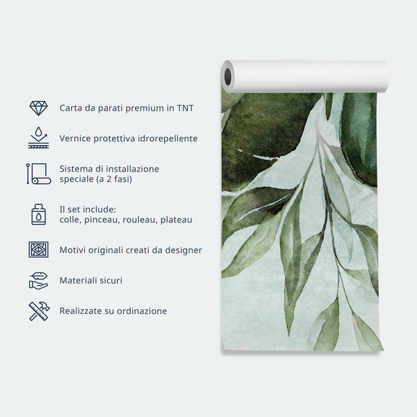 Carta da parati - Grey palms - plant motif in an abstract composition with patterns