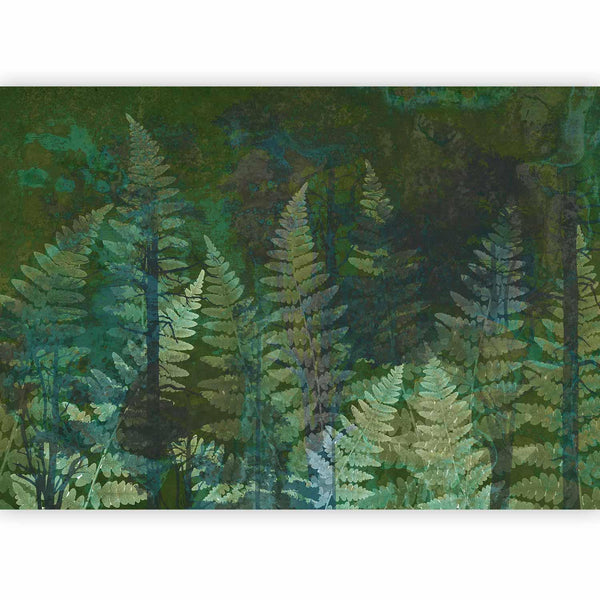 Carta da parati - Green abstraction in the forest - fern leaves in the trunks with patterns