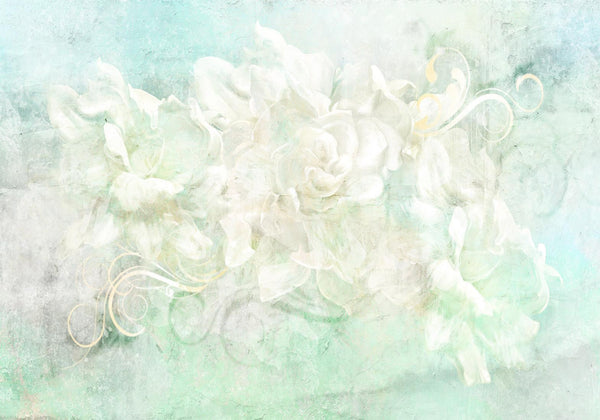 Carta da parati - Blossoming among pastels - abstract with floral motif and patterns