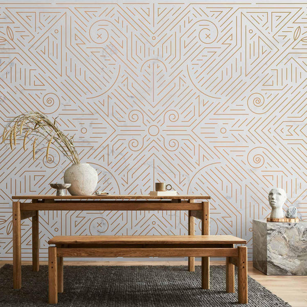 Carta da parati - Geometric Pattern Shades of Gold and Marble Stone