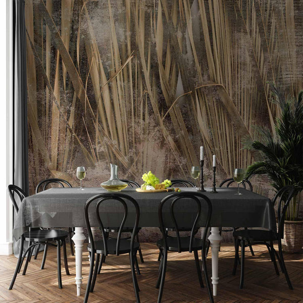 Carta da parati - Dry leaves - landscape of tall grasses in boho style with paint patterns