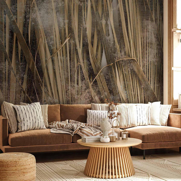 Carta da parati - Dry leaves - landscape of tall grasses in boho style with paint patterns