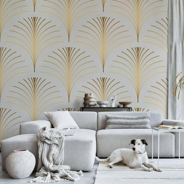 Carta da parati - Gold Linear Pattern on Marble Background