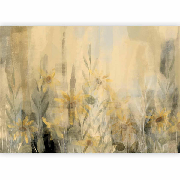 Carta da parati - A touch of summer - floral motif with a meadow full of yellow flowers and grasses