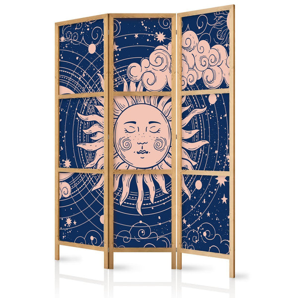 Paravento giapponese - Cosmic Harmony - Illustration of the Sun and Moon on a Navy Background